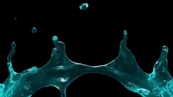 绿松石发光的水飞溅在超慢运动 隔离在黑色 — 图库视频影像