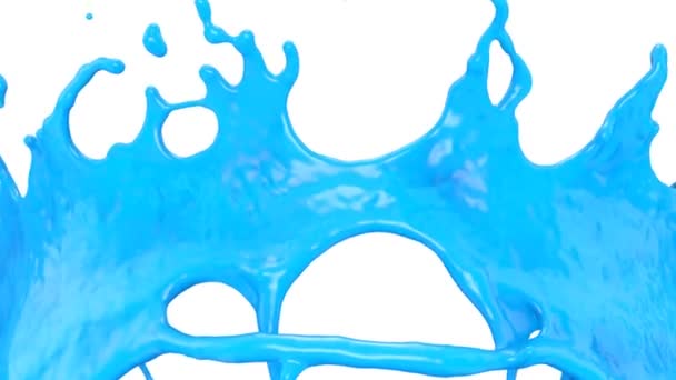 Light Blue Paint Splashes Extreme Slow Motion Screen Isolated White — Stock Video