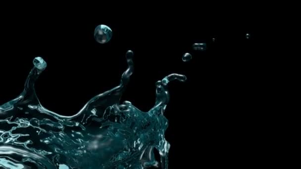 Šplouchání Tyrkysové Vody Extrémně Pomalém Pohybu Izolované Černém — Stock video
