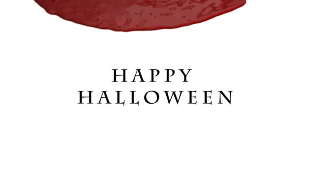 Piscina Sangue Espalha Sobre Texto Happy Halloween Isolado Fundo Branco — Vídeo de Stock