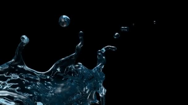 浅蓝色水在极端慢动作中飞溅 在黑色上隔离 — 图库视频影像