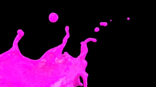Spattend Roze Verf Slow Motion Geïsoleerd Zwart — Stockvideo