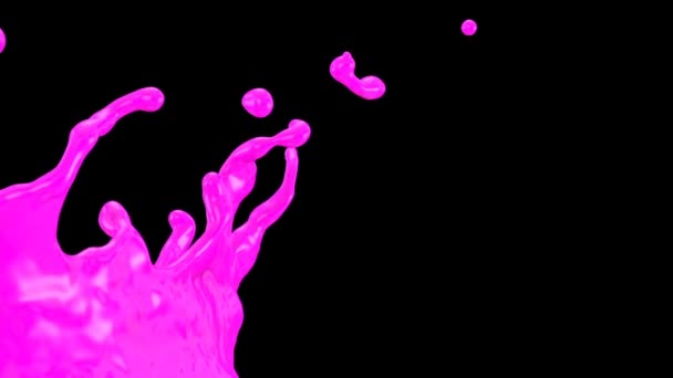 Close View Splashing Pink Color Slow Motion Isolated Black — Stock Video