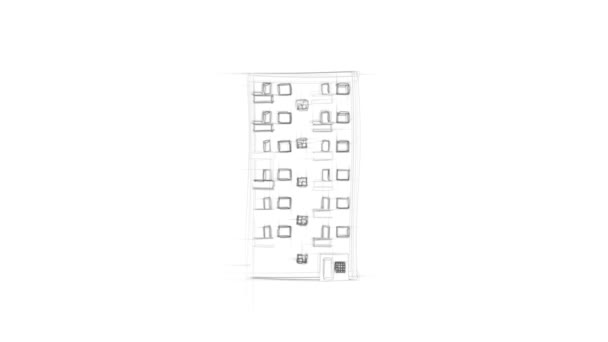 Animowany Rysunek Bloków Mieszkania Widoku Czołowego — Wideo stockowe