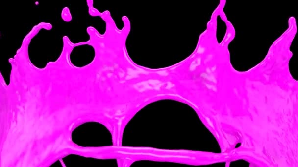 Полет Через Розовую Краску Всплеск Замедленной Съемке Изолированные Черный — стоковое видео
