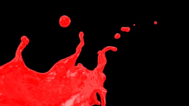 Πιτσίλισμα Κόκκινου Χρώματος Αργή Κίνηση Απομονωμένο Μαύρο — Αρχείο Βίντεο