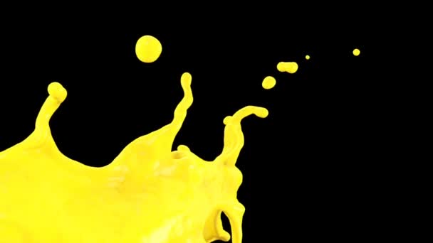 Splashing Yellow Paint Slow Motion Geïsoleerd Zwart — Stockvideo