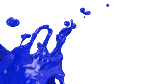 Vista Cerca Salpicaduras Pintura Azul Cámara Lenta Aislado Negro — Vídeos de Stock