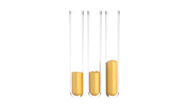 Liquid Gold Flows Three Test Tubes Isolated White Background — Stock Video