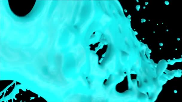 Splashing Light Blue Paint Slow Motion Isolated Black — Stock Video