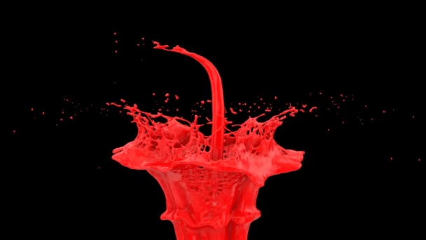 Всплеск Красной Краски Замедленной Съемке Изолированный Черного — стоковое видео