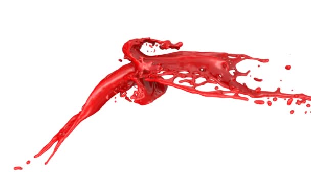 Red Paint Splashes Collide Slow Motion Isolated White — Stock Video