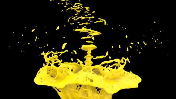Salpicadura Color Amarillo Cámara Lenta Extrema Aislado Negro — Vídeos de Stock