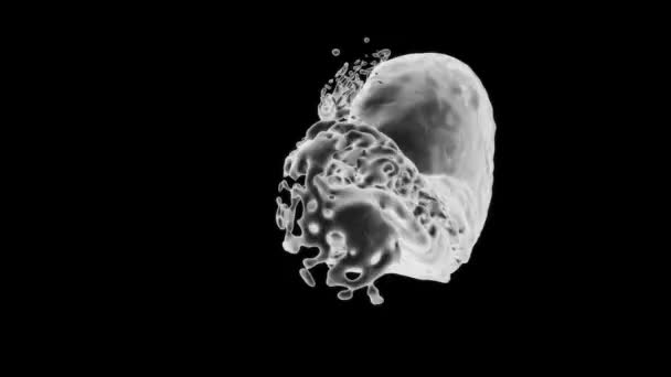 White Glowing Liquid Splashes Abstract Keeps Rotating Isolated Black Background — Stock Video