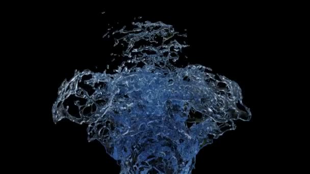 Blue Water Fountain Splashing Super Slow Motion Isolated Black Background — Stock Video