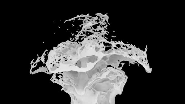 White Color Splash Slow Motion Isolated Black Background — Stock Video