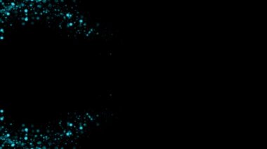 Siyah üzerinde, çift dalgalar halinde açık mavi parlayan küreler ve parçacıkların soyut arka plan