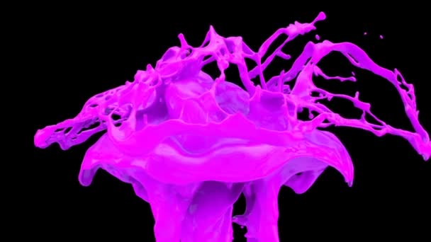 Spritzende Rosa Farbe Extremer Zeitlupe Isoliert Auf Schwarz — Stockvideo