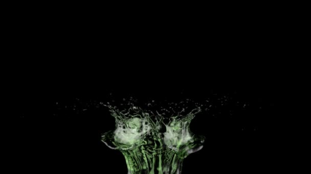 Green Water Splash Extreme Slow Motion Isolated Black — Stock Video