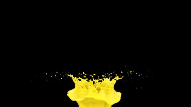 Salpicadura Pintura Amarilla Cámara Lenta Aislada Negro — Vídeo de stock