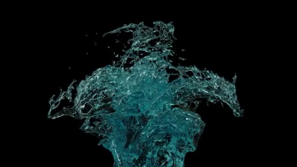 Turquoise Blue Water Splash Slow Motion Black Background — Stock Video