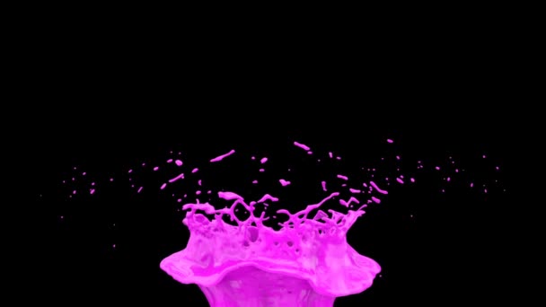 粉红色油漆飞溅在慢动作 隔离在黑色 — 图库视频影像
