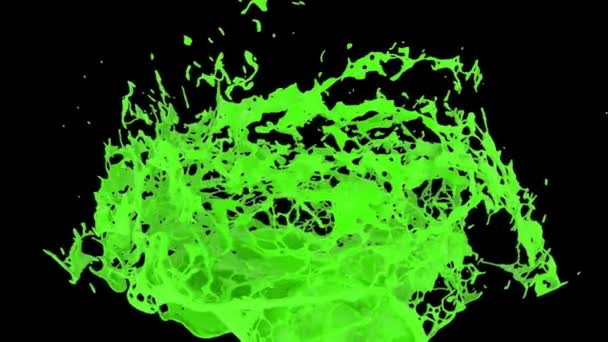 Stor Grön Färg Splash Fountain Super Slow Motion Isolerad Svart — Stockvideo