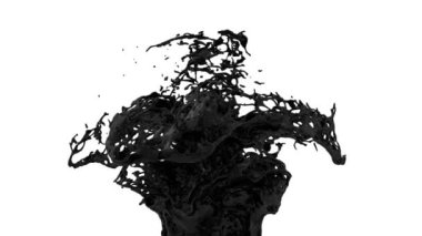 Yavaş çekimde siyah renk sıçraması, beyaz arka planda izole