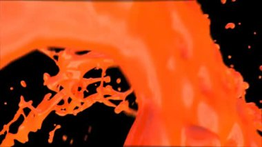 Yavaş çekimde turuncu boya sıçraması, siyah izole. 