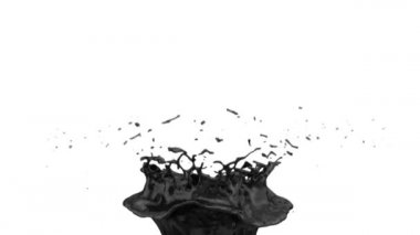Yavaş çekimde siyah boya sıçraması, beyaz izole