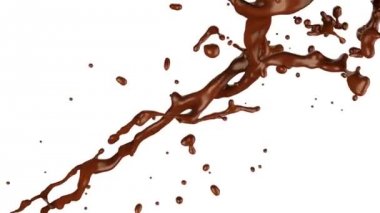 Çikolata yavaş çekimde ekrana sıçratıyor, beyaz üzerinde izole