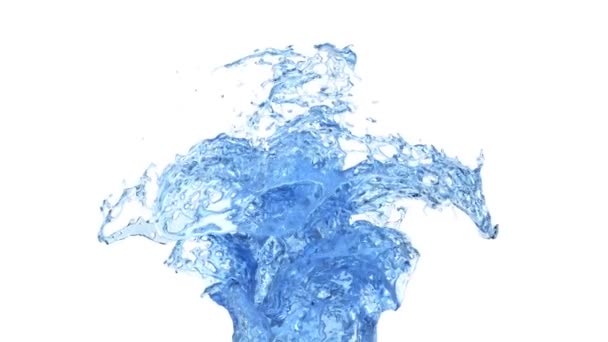 Blue Water Splash Slow Motion Geïsoleerd Witte Achtergrond — Stockvideo