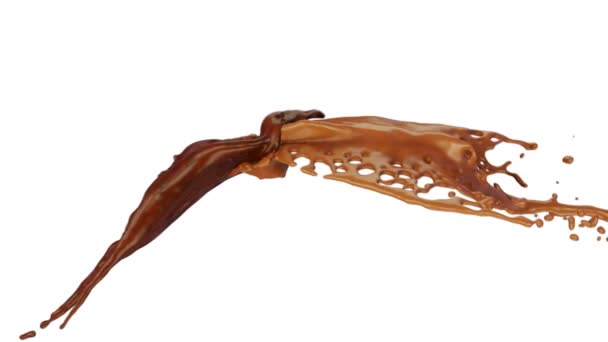 Salpicaduras Chocolate Caramelo Chocan Cámara Lenta Aisladas Sobre Fondo Blanco — Vídeo de stock