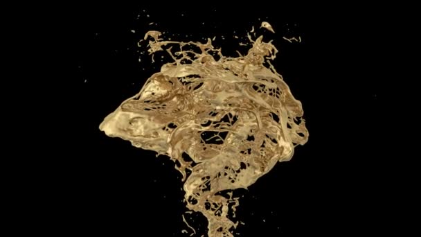 Bright Gold Fountain Splashing Slow Motion Isolated Black Background — Stock Video