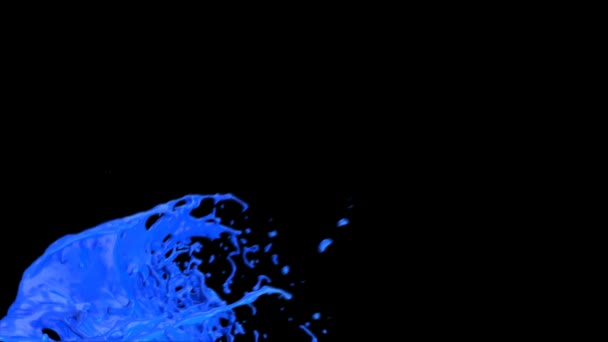 Blue Color Splashes Slow Motion Screen Isolated Black — Stock Video