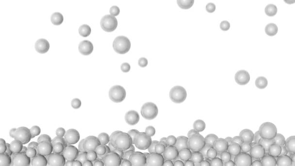 Esferas Apiladas Fondo Cayendo Pequeñas Perlas Blancas Sobre Blanco — Vídeos de Stock