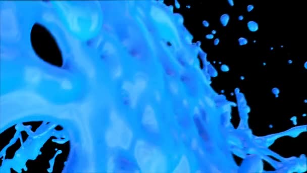 Splashing Blue Paint Slow Motion Isolated Black — Stock Video