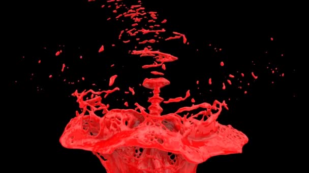 Röd Färg Stänk Extrem Slow Motion Isolerad Svart — Stockvideo