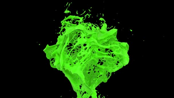 Green Color Fountain Splashing Slow Motion Isolated Black Background — Stock Video