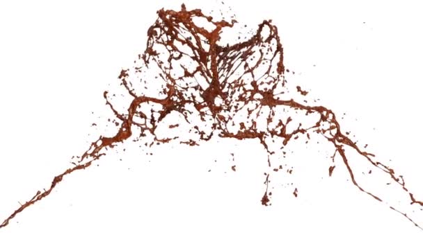 巧克力飞溅以慢动作碰撞 在白色背景上隔离 — 图库视频影像