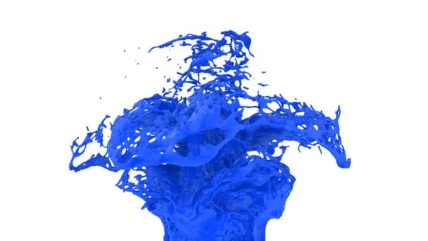 Salpicadura Color Azul Cámara Lenta Aislado Sobre Fondo Blanco — Vídeos de Stock