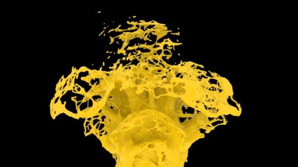 Желтый Фонтан Краски Брызгает Супер Медленном Движении Изолированный Черном Фоне — стоковое видео