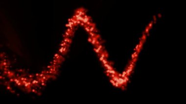 Dalga hareketi kırmızı parlayan parçacıkların büyülü arka plan, siyah