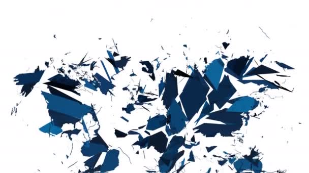 青い世界地図は粉々に分割し 白い背景に隔離されたスローモーションで落ちる — ストック動画
