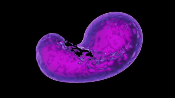 Fluide lumineux violet abstrait éclaboussant et tournant, isolé sur fond noir . 
