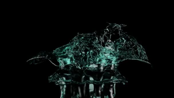 Fontaine Eau Turquoise Ralenti Isolée Sur Fond Noir — Video