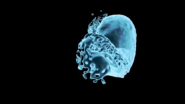 Светло Голубая Светящаяся Жидкость Брызгает Абстрактно Продолжает Вращаться Изолированные Черном — стоковое видео