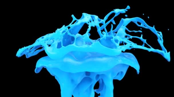 Blue Paint Splash Slow Motion Isolated Black — Stock Video