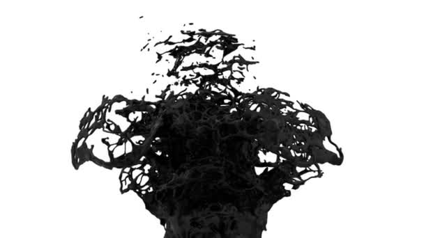 Black Paint Fountain Splashing Super Slow Motion Isolated White Background — Stock Video