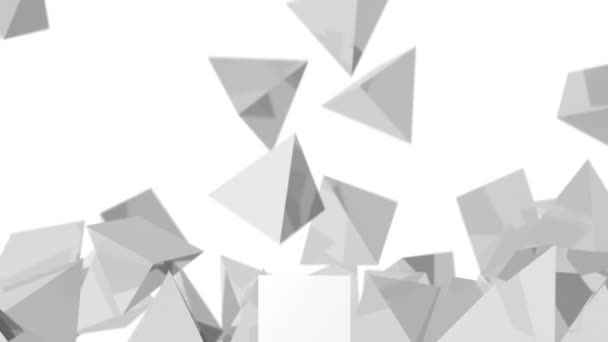 Gestapelte Pyramiden Hintergrund Fallende Riesige Weiße Pyramiden Auf Weiß — Stockvideo